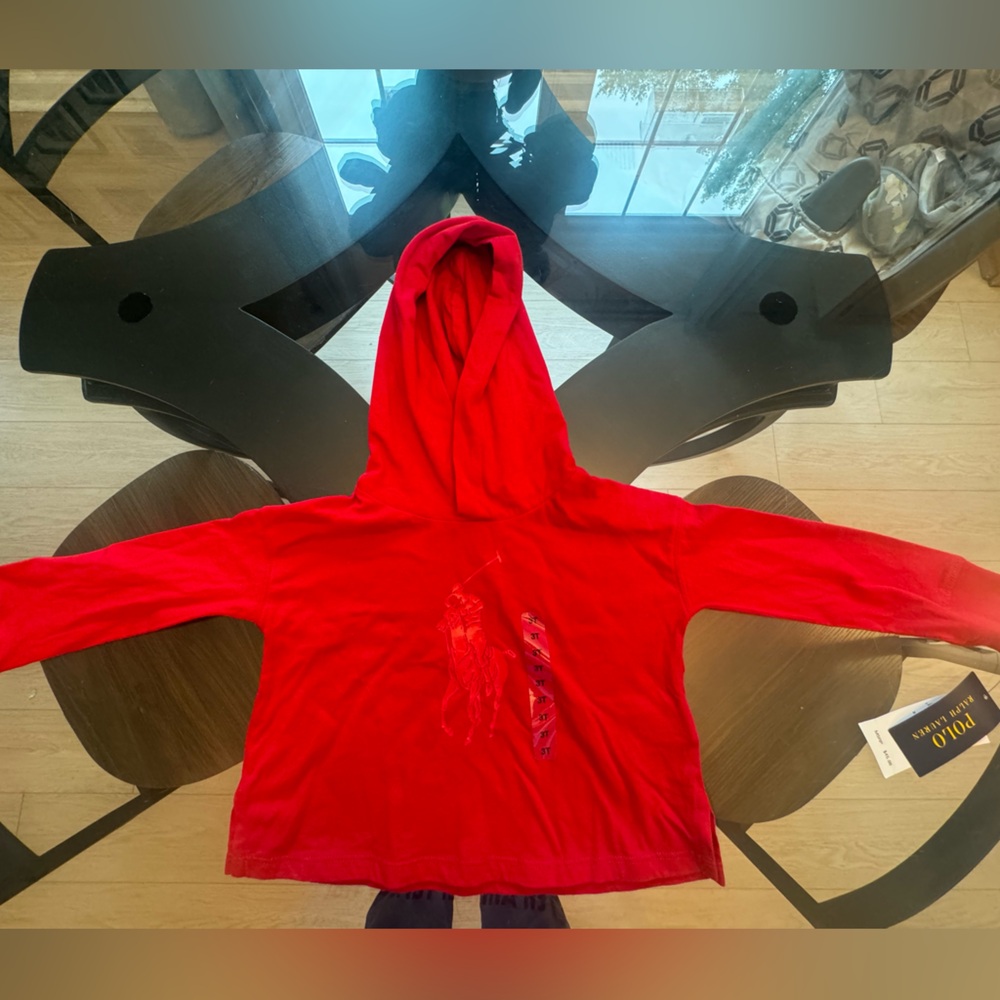 3T Toddler Girl Red Polo Ralph Cropped Hoodie Shirt